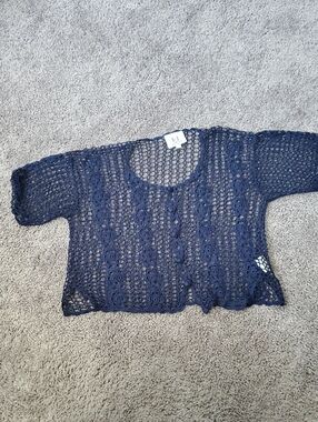 Lace Crochet Crop Top - Navy